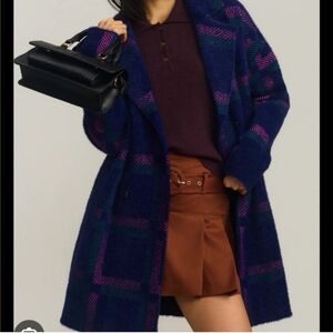 NWOT NVLT Women's Blue and Pink Eyelash Knit Plaid Coat